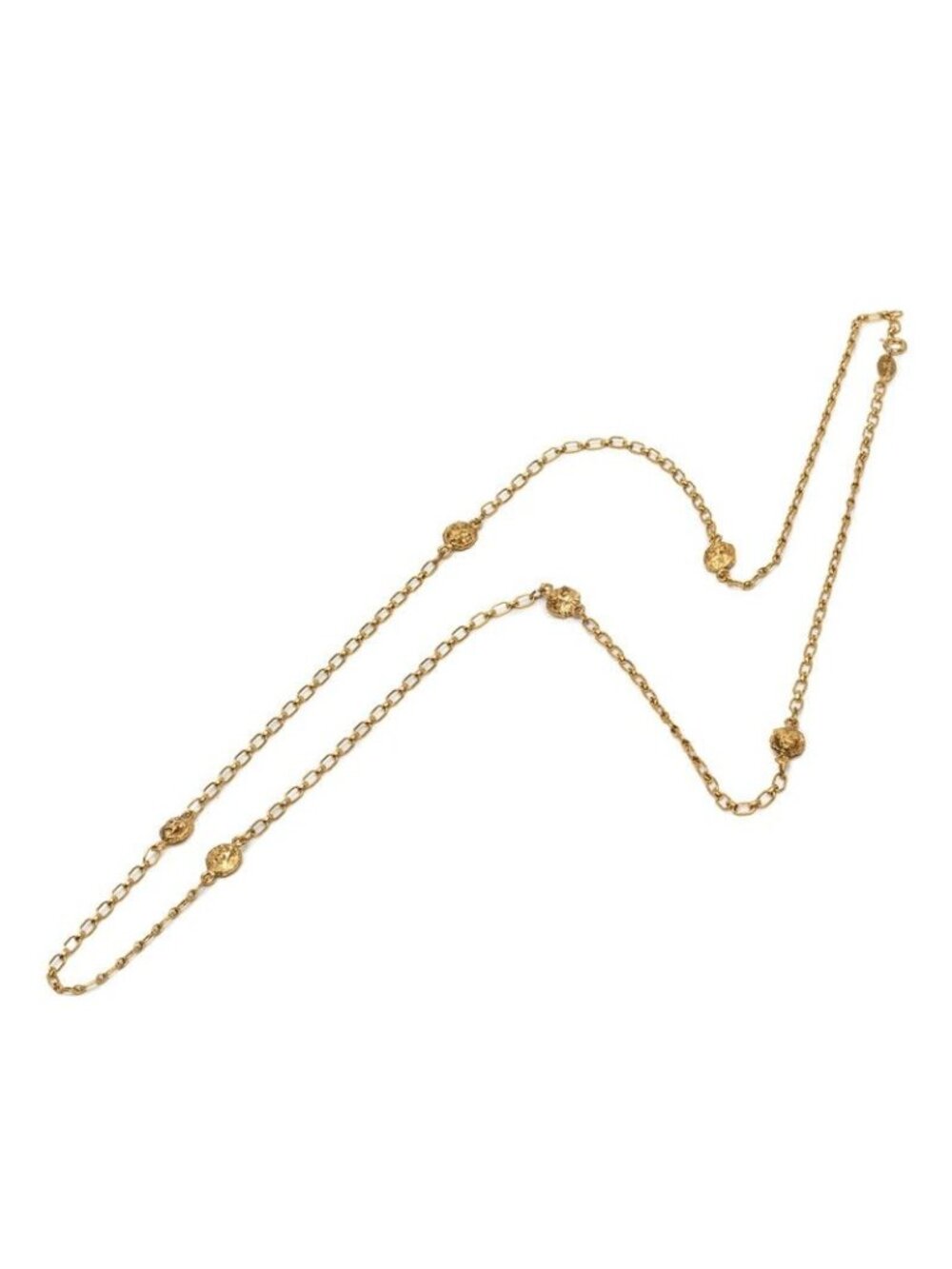Chanel Lion Motif Long Chain Necklace Gold Plated
